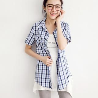 Tokyo Fashion Tab-Sleeve Plaid Shirt