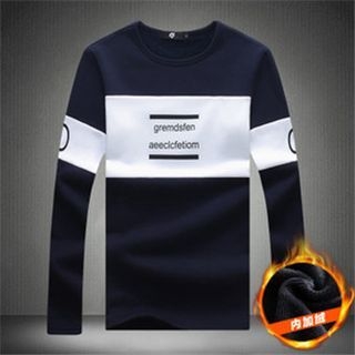 Alvicio Fleece-lined Colour Block Letter Long-Sleeve T-shirt