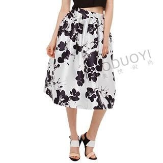 Obel Floral Print High-waist Midi Skirt