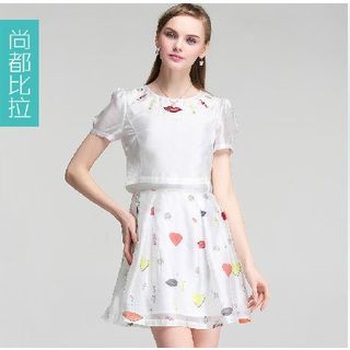 Sentubila Short-Sleeve Floral-Print A-Line Dress