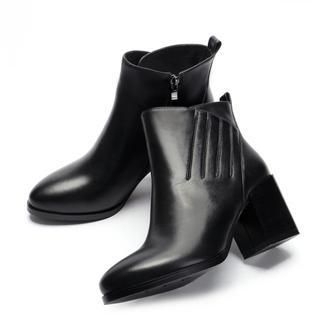 JY Shoes Genuine Leather Block Heel Ankle Boots