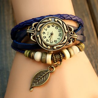 InShop Watches Braided Genuine Leather Bracelet Watch
