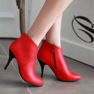 JY Shoes Pointy Side-Zip Heel Ankle Boots