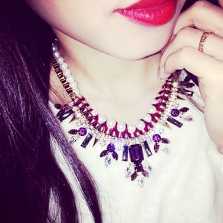 Bao Style Faux Pearl Crystal Statement Necklace