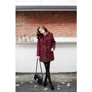 CHERRYKOKO Contrast-Collar Wool Blend Jacket
