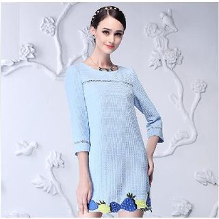 Sentubila 3/4-Sleeve Embroidered Mini Dress