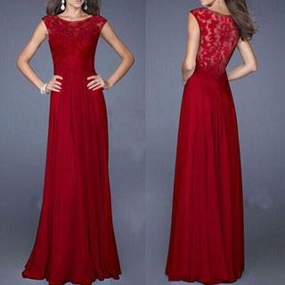 Aquello Sleeveless Lace Panel Evening Gown