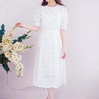 Queen Bee Elbow-Sleeve Lace A-Line Midi Dress