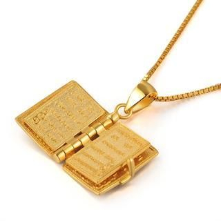 MBLife.com 925 Sterling Silver Plated in Yellow Colour Openable Holy Bible Pendant Necklace with Chain (16
