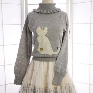 Reine Turtleneck Cat Pattern Rhinestone Sweater