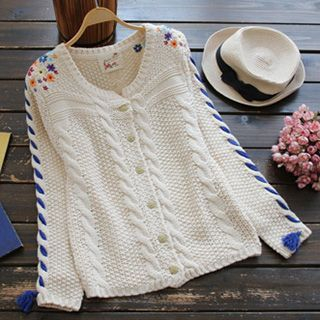 YOYO Ribbed Embroidered Cardigan