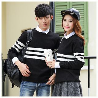 Azure Matching Couple Striped Sweater