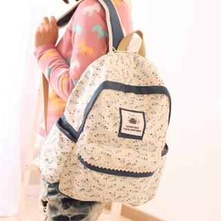 Canvas Love Leaf Print Canvas Backpack