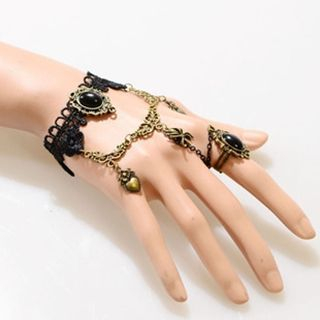 LENNI Jeweled Metal Lace Bracelet With Ring