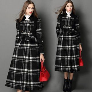 Tal.lu.lah Plaid Double-Breasted Coat with Sash