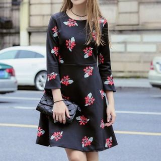 Chicsense Long-Sleeve Flower-Print Dress