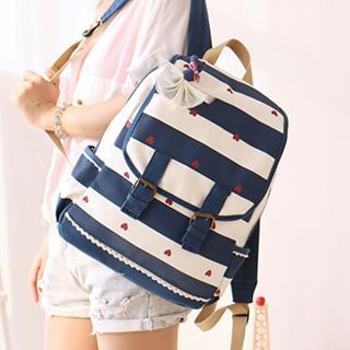 Canvas Love Heart Print Striped Canvas Backpack