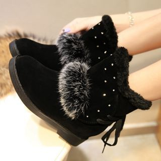 One100 Furry-Trim Studded Short Snow Boots