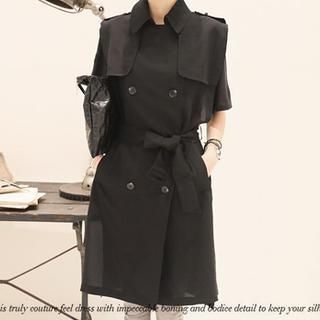 NANING9 Long Trench Vest with Sash