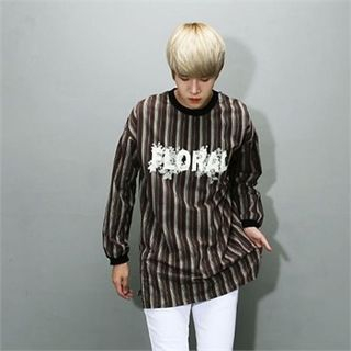 THE COVER Long-Sleeve Striped Lettering T-Shirt