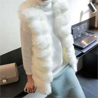 mayblue Open-Front Tiered Faux-Fur Vest