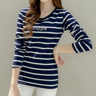 Aikoo Long-Sleeve Striped Lettering T-Shirt