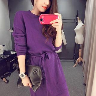 Slit Side Knit Dress With Sash