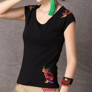 Diosa Embroidered Cap-Sleeve T-Shirt