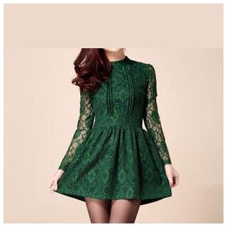 Strawberry Flower Long-Sleeve Lace Party Dress