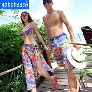 Sunset Hours Women Bikini + Cover-Up Set/ Men Swim Shorts