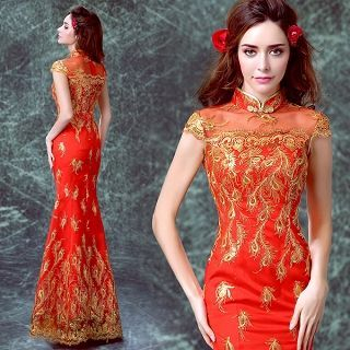 Angel Bridal Cap-Sleeve Paneled Sequined Cheongsam