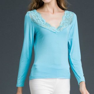 camikiss Lace Panel Long-Sleeve Top