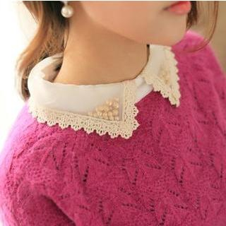 anzoveve Embellished Collar Pointelle Knit Sweater