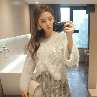 chuu Sequined Furry-Knit Top