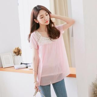 Tokyo Fashion Short-Sleeve Lace-Panel Top with Camisole Top