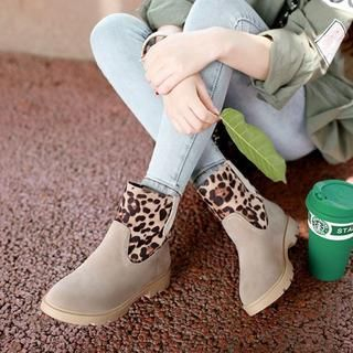 Pangmama Faux-Suede Leopard Short Boots