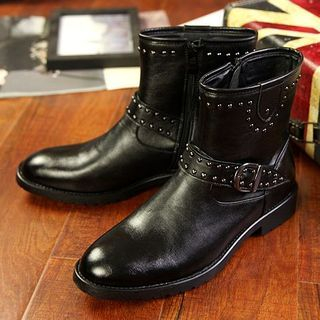 Preppy Boys Studded Buckled Ankle Boots