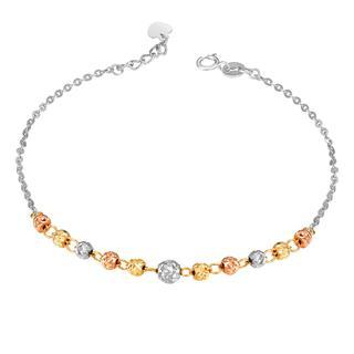 MaBelle 14K Italian Tri-Color Yellow, Rose and White Gold Diamond-Cut Balls Beads Bracelet, Women Girl Jewelry in Gift Box