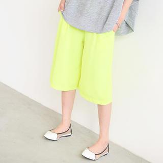SO Central Elastic-Waist Cropped Wide-Leg Pants Neon Yellow - One Size