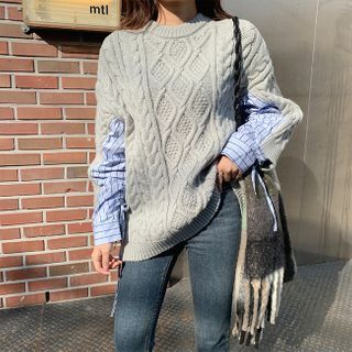 Shirt-sleeve Cable Knit Sweater