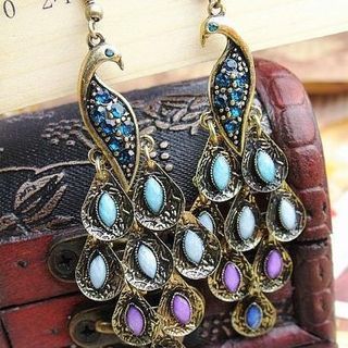 Rhinestone | Sapphire | Peacock | Earring | Dangle | Blue | Size | One