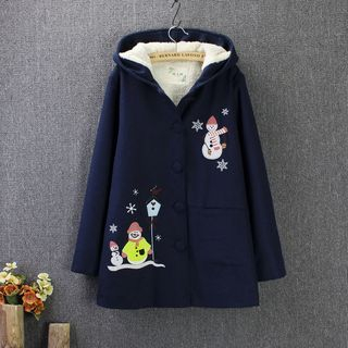 Blue Rose Snowman Embroidered Hood Coat