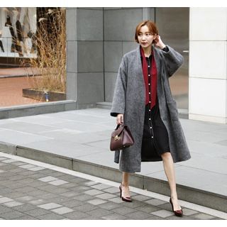 ssongbyssong Collarless Wool Blend Coat with Belt
