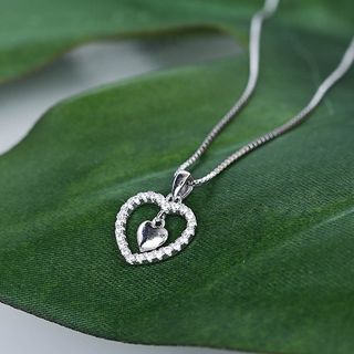 Rhinestone | Sterling | Necklace | Pendant | Silver | Plate | Heart | White | Gold | Size | One