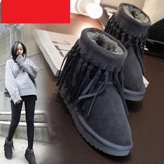 Laceuplux Fringed Ankle Snow Boots