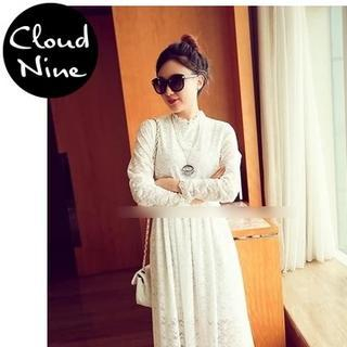 Cloud Nine Mock Neck Midi Lace Dress