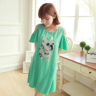 Chuvivi Cutout Short-Sleeve Dog Print Dress