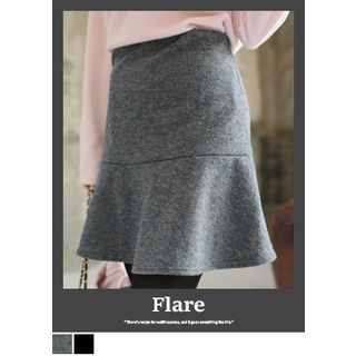 J-ANN Elastic-Waist Wool Blend Skirt