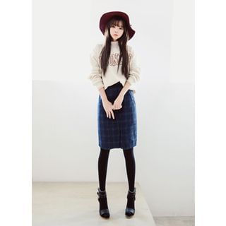 COII Check Wool Blend Mini Pencil Skirt