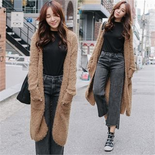 ANNINA Open-Front Furry-Knit Long Cardigan